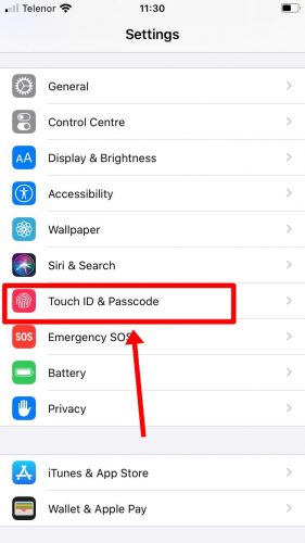 Click on Touch ID and Passcode - how to detect spyware on iPhone