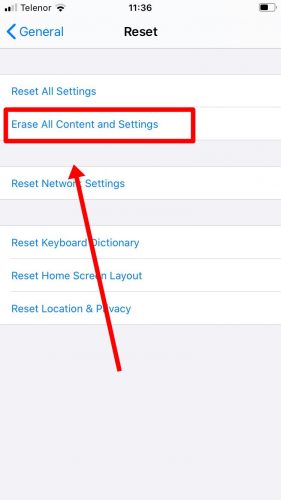 Click on Erase All Content and Settings