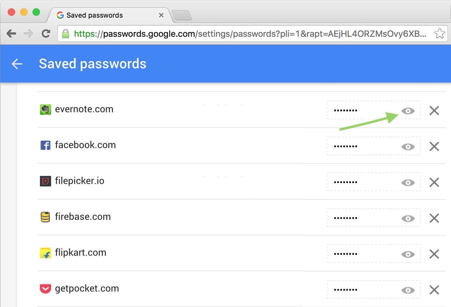 Google Chrome browser saved passwords